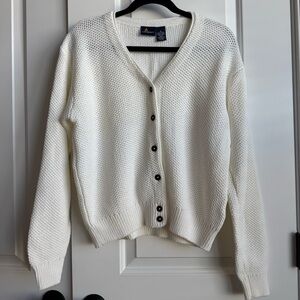 VINTAGE Lizsport White Cotton V-Neck Cardigan 100% Cotton